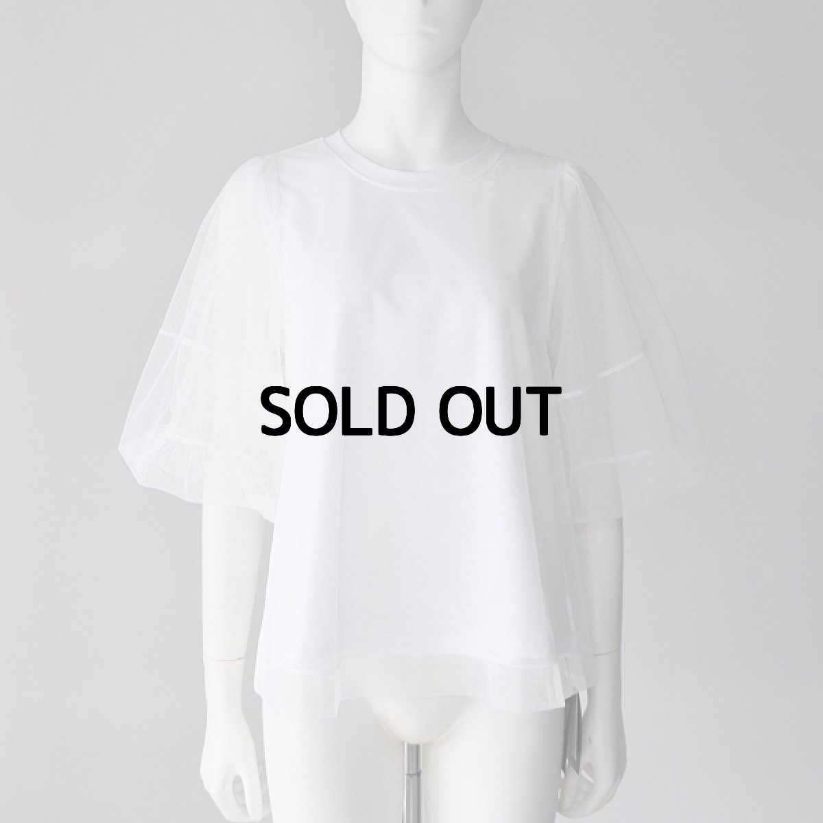 画像1: 【 PRIORITY 】 プライオリティ きれいめ 異素材ドッキング チュール バルーン袖 Tシャツ カットソー 春夏秋 レディース  (1)
