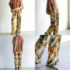 画像7: 【 Lallia Mu 】 ラリアムー 日本製 プリント グラフィック フロントスリット 裏地付き イージーパンツ 春夏秋 レディース  (7)