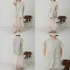 画像7: 【 HERENCIA 】 ヘレンチア きれいめ ゆったりシルエット 異素材ドッキング バックシアー ダブル ジレ ベスト 春夏秋 レディース  (7)