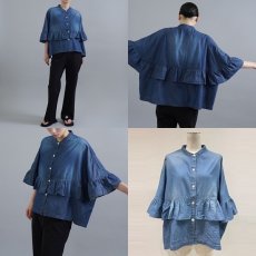 画像7: 【 CYAN TOKYO 】シアン トーキョー ゆったりシルエット フリル シャンブレー デニム シャツ ブラウス 春夏秋 レディース  (7)