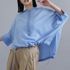 画像7: 【 CYAN TOKYO 】シアン トーキョー アーチヘム ストライブ ヘンリー シャツ ブラウス プルオーバー 春夏秋 レディース  (7)