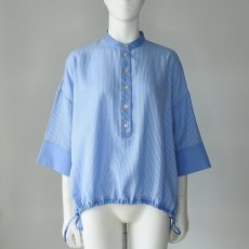 画像1: 【 CYAN TOKYO 】シアン トーキョー アーチヘム ストライブ ヘンリー シャツ ブラウス プルオーバー 春夏秋 レディース  (1)