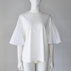 画像1: 【 CYNICAL 】 シニカル 異素材ドッキング きれいめ ゆったりシルエット ベル袖 シルケット Tシャツ カットソー 春夏秋 レディース  (1)