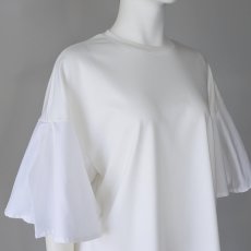 画像2: 【 CYNICAL 】 シニカル 異素材ドッキング きれいめ ゆったりシルエット ベル袖 シルケット Tシャツ カットソー 春夏秋 レディース  (2)