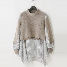 画像1: 【予約商品】《納期：2025年11月上旬》【 Lallia Mu 】ラリアムー 異素材コンビ イタリア製生地 マペルニット ウール 46％ シャツ 春秋冬 レディース  (1)
