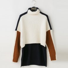 画像1: 【予約商品】《納期：2025年11月上旬》【 Lallia Mu 】ラリアムー ウール 20％ ブロックカラー 2Way 前後着用 タートルネック ニット 春秋冬 レディース  (1)