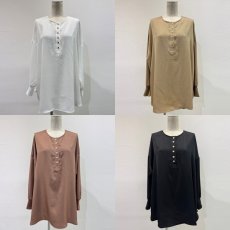 画像3: 【予約商品】《納期：2025年10月中旬〜10月下旬》【 CYAN TOKYO 】シアン トーキョー 異素材コンビ グロッシーヘンリー 袖リブ ブラウス 春秋冬 レディース  (3)
