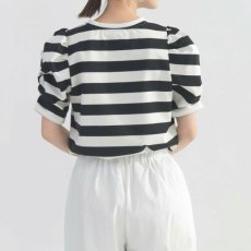 画像2: 【 PICCIN 】ピッチン 袖ギャザー パワーショルダー ボーダー プルオーバー カットソー 春夏秋 レディース  (2)