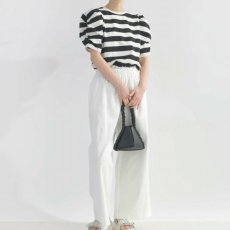 画像3: 【 PICCIN 】ピッチン 袖ギャザー パワーショルダー ボーダー プルオーバー カットソー 春夏秋 レディース  (3)