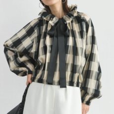画像3: 【予約商品】《納期：2025年8月下旬》【 PICCIN 】ピッチン きれいめ アセテート素材 ビッグカラー グログランリボン チェック柄 ブラウス オールシーズン レディース  (3)