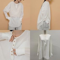 画像7: 【 CYAN TOKYO 】シアン トーキョー ゆったりシルエット 異素材コンビ ワッシャーラメ 袖リブ ブラウス 春秋冬 レディース  (7)