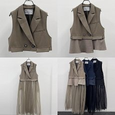 画像7: 【 RISLEY 】 リズレー リズレイ Long tulle tailored collar gilet 異素材コンビ 3Way チュール ベスト ジレ 春秋 レディース  (7)
