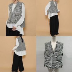 画像7: 【 CYAN TOKYO 】シアン トーキョー MIXツイード フリンジ バックオーバー ジレ ベスト 春秋冬 レディース  (7)