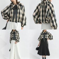画像7: 【 PICCIN 】ピッチン ビッグカラー グログランリボン チェック柄 ブラウス オールシーズン レディース  (7)