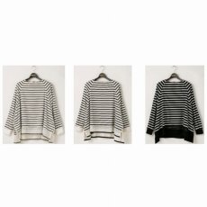 画像6: 【予約商品】《納期：2026年3月1日〜10日》【 Lallia Mu 】ラリアムー 異素材コンビ ゆったりシルエット メッシュヘム ボーダー フレア プルオーバー 春秋冬 レディース  (6)