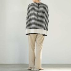 画像5: 【予約商品】《納期：2026年3月1日〜10日》【 Lallia Mu 】ラリアムー 異素材コンビ ゆったりシルエット メッシュヘム ボーダー フレア プルオーバー 春秋冬 レディース  (5)