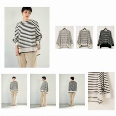 画像1: 【予約商品】《納期：2026年3月1日〜10日》【 Lallia Mu 】ラリアムー 異素材コンビ ゆったりシルエット メッシュヘム ボーダー フレア プルオーバー 春秋冬 レディース  (1)