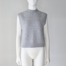 画像1: 【 Maglia Plus 】マリアプラス 前後ランダムビジュー エアリーウール ハイネック ベスト ジレ 春秋冬 レディース  (1)